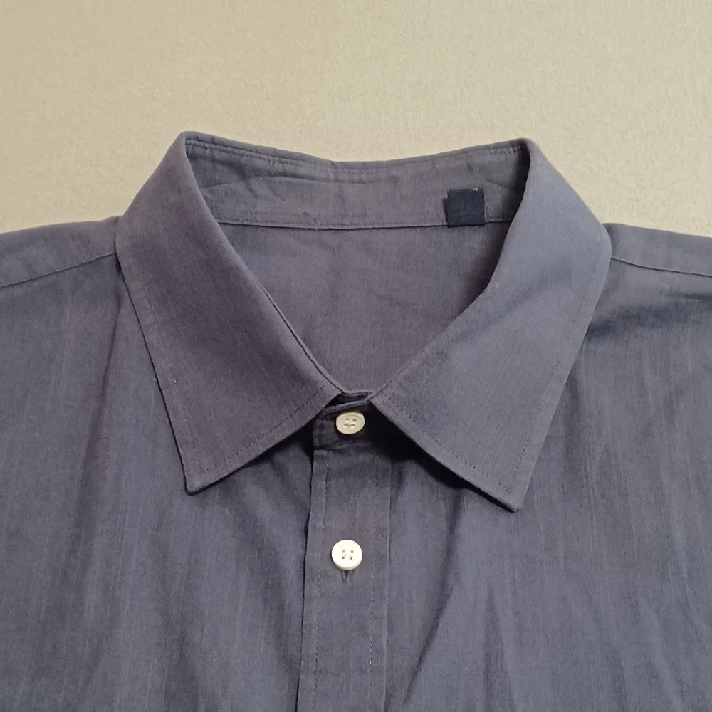 Design In Italy Luxury Mens 3XL Short Sleeve Button Down Shirt Navy Blue Pocket